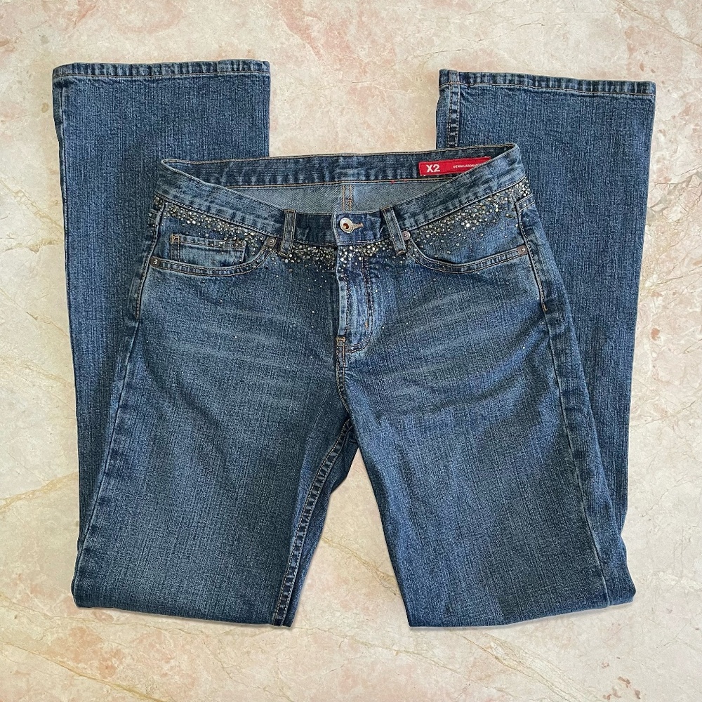 X2 Denim Laboratory Metallic Rhinestone Embellished Denim Jeans